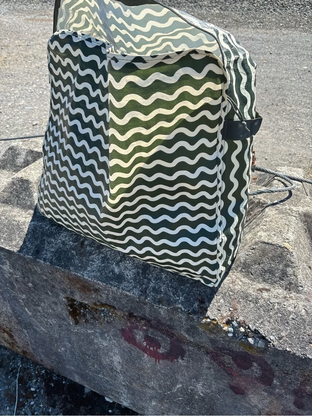 XL handy Water resistance Green Wave Pattern Canvas Tote Bag - for the car etc